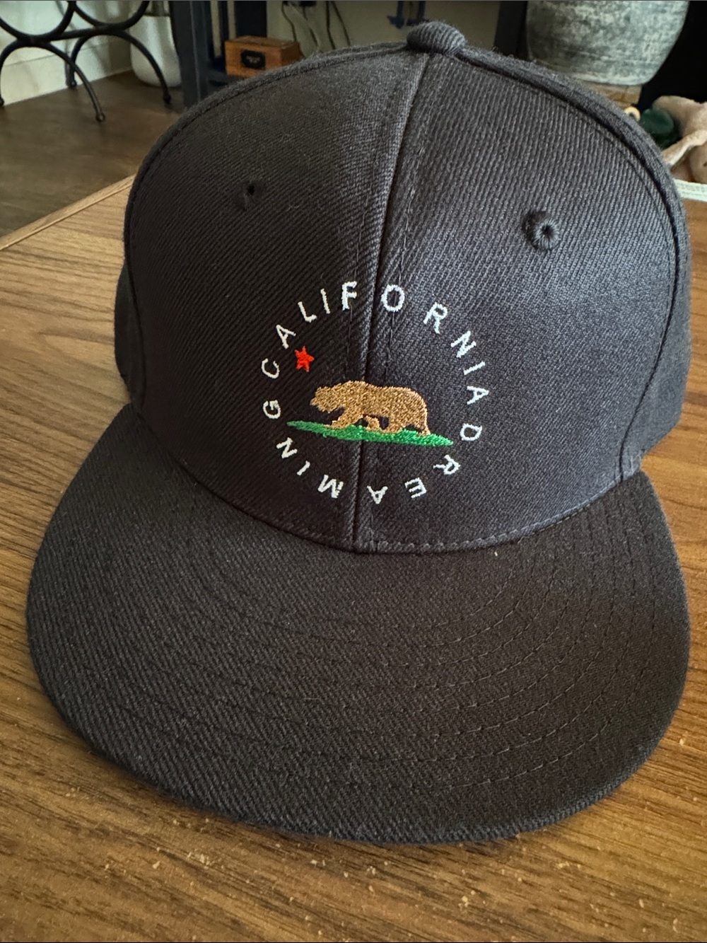 California Dreamin' Embroidered Bear Snapback Hat - Black